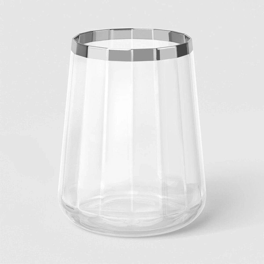 Threshold Target Faceted Stemless Wine Glass Silver Rimmed Clear 16.2 fl oz NWT